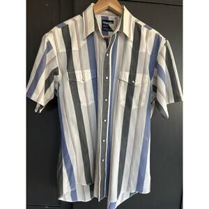 Vintage Wrangler Shirt Mens 16.5 Large Striped Short Sleeve X-Long Tails 90s